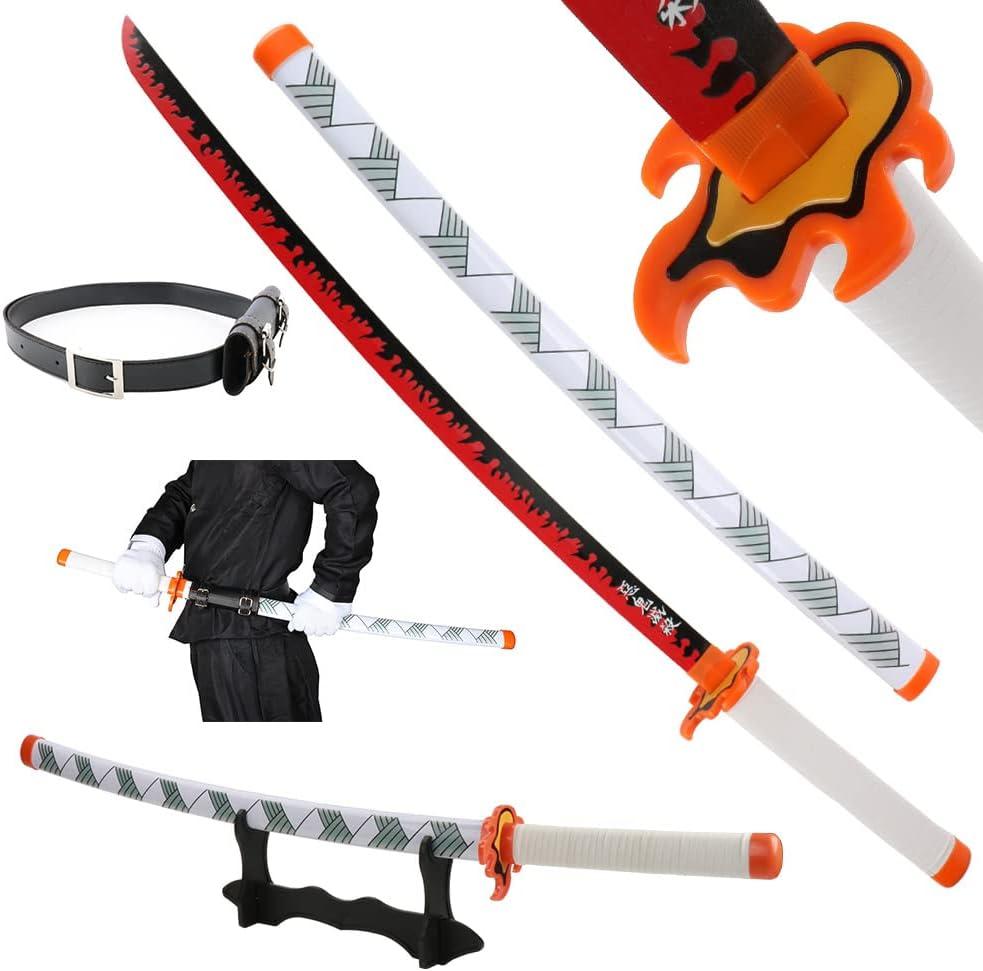 Demon Slayer Sword for Cosplay with Belt Holder Stand, 41 inches (Rengoku Kyoujurou)