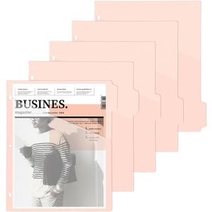 5pcs Pink Binder Dividers, Durable Plastic Binders Organizer 5-Tab Index Divider with 3 Holes Punched for School Office Supplies