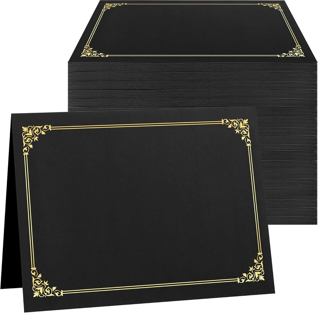 SUNEE Certificate Holders(Black, 150 Packs), Diploma Covers Gold Foil Border, for Letter Size 8.5x11 Certificates, Cardstock, Document Papers