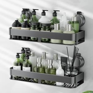 ONXE Shower Caddy Suction Cup,2 Pack Suction Shower Organizer,No Drilling Rustproof Shelves for Bathroom,Kitchen,Home Decor,Heavy Duty Bathroom Organizer with Large Capacity (11.8 inch-No bar)