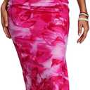 Milumia Women's Printed Strapless Tube Top Maxi Dress Slit Hem Sleeveless Bodycon Wedding Guest Party Long Dresses (Medium, Dark Pink)