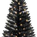 4ft Lighted Artificial Black Christmas Tree, Not Pre-lit Black Tinsel Pine Trees with Lights, Ideal for Ideal for Home, Office, and Xmas Party Dcor - Includes Stand