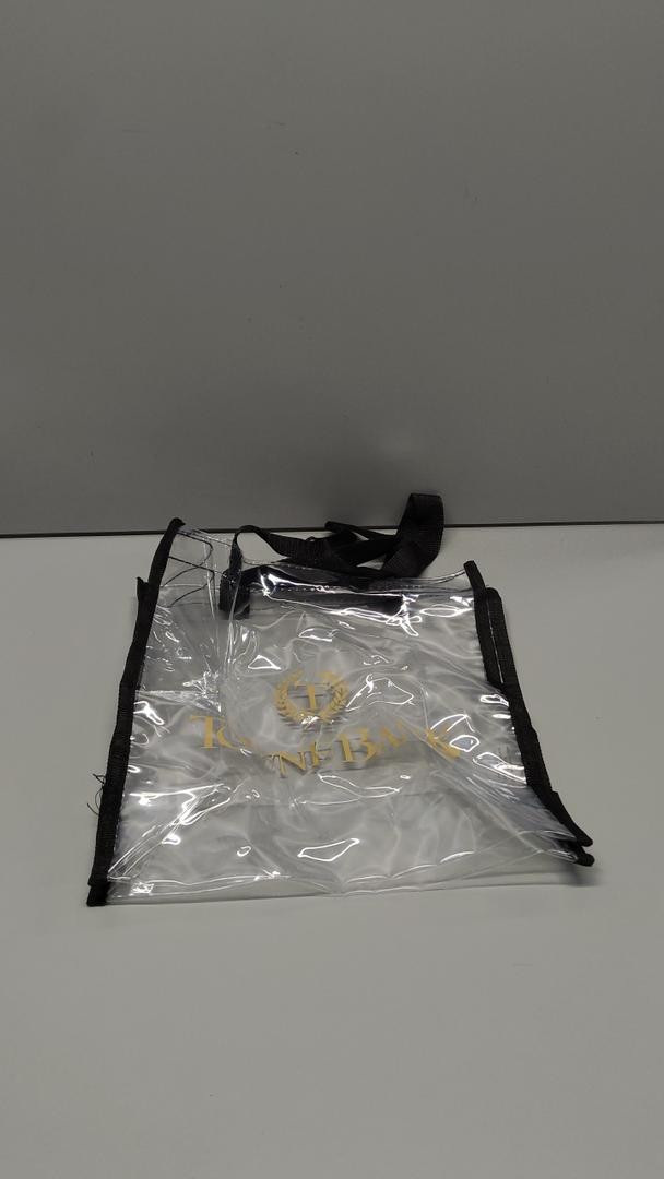 Small clear bag, black straps, 4 pack