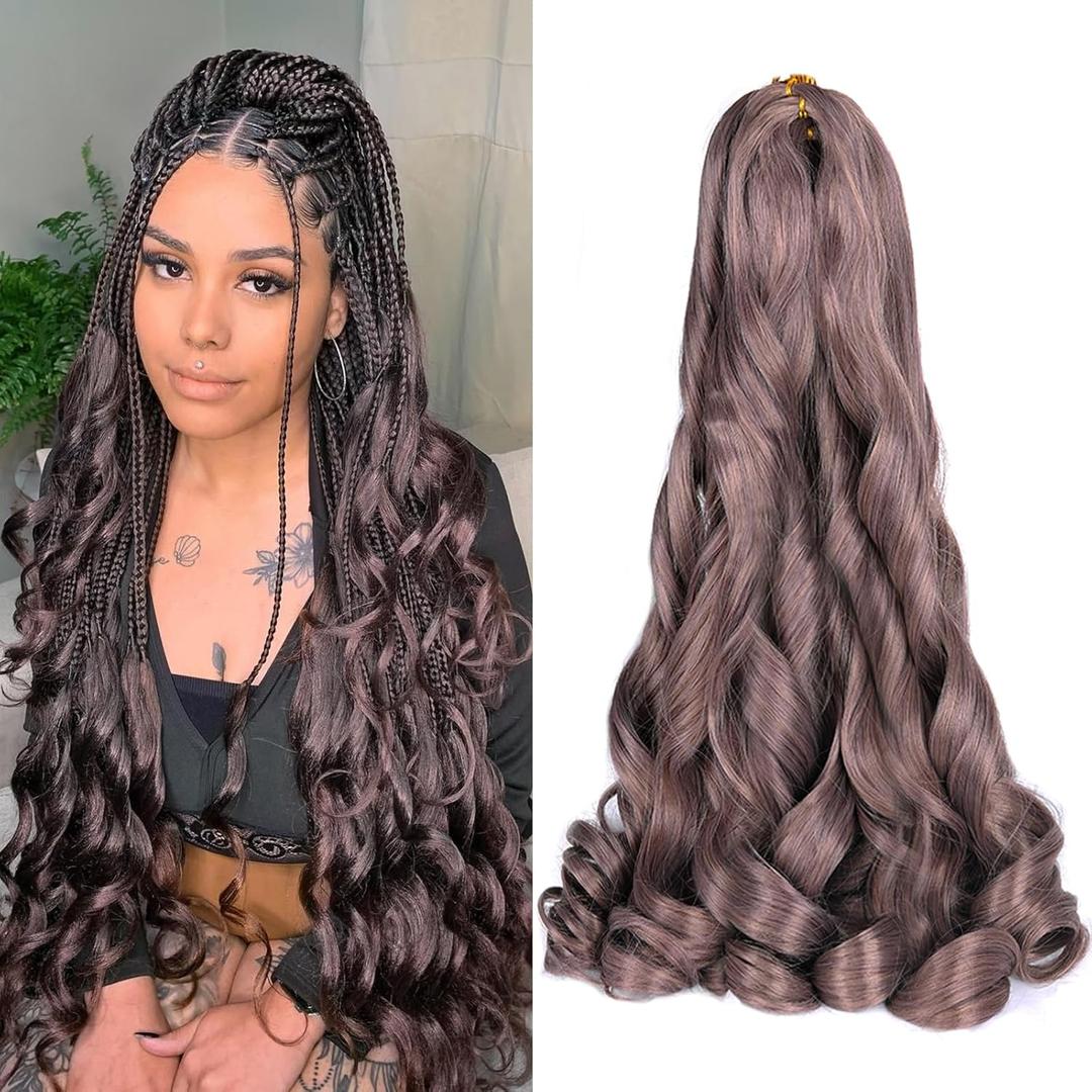 French Curl Braiding Hair Spanish Curly Braiding Hair for Box Braids 8 Packs Bouncy Curly Crochet Hair 24 inch Pre Stretched Synthetic Hair Extensions(Pack of 8,#BT01)