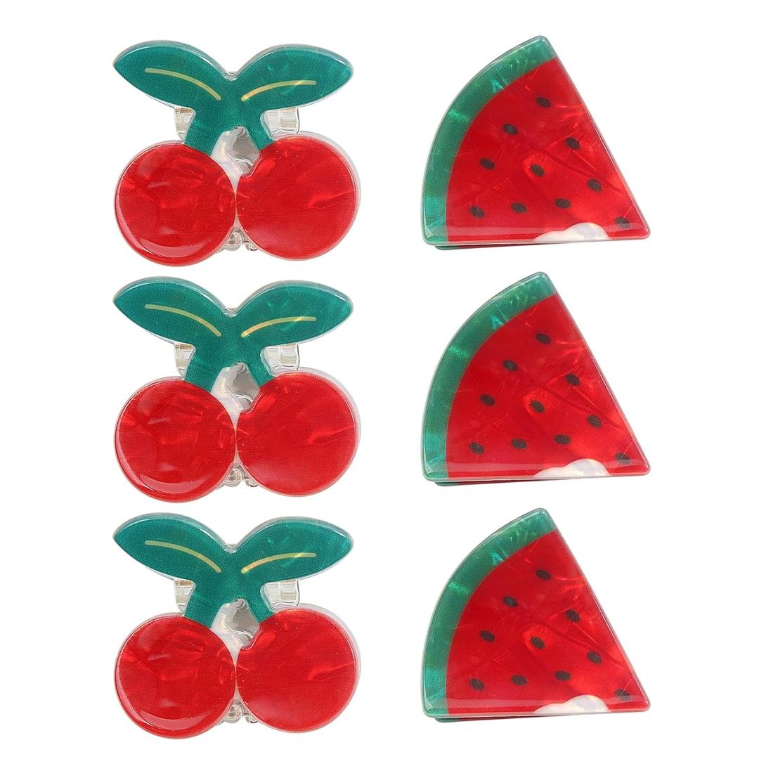 DXYAKY 6 PCS Small Acetate Hair Claw Clips,1.4 Inch Mini Updo Hair Jaw Clamp,Watermelon & Cherry Cute Clips for Thin Hair,French Style Barrettes Non-slip Fashion Hair Accessories for Women Girls