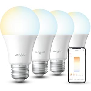 Sengled Dual Mode Smart Light Bulbs with Remote & App Control, LED Bulbs 2700K-6500K Dimmable, Remote Control Light Bulbs 60W Equiv, Local Group Control (4P No Remote, No Support Alexa & Google)