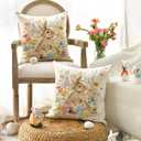 AVOIN colorlife Easter Eggs Bunny Throw Pillow Covers, 18 x 18 Inch Flowers Bowknot Cushion Case Decoration for Sofa Couch Set of 2 (White)