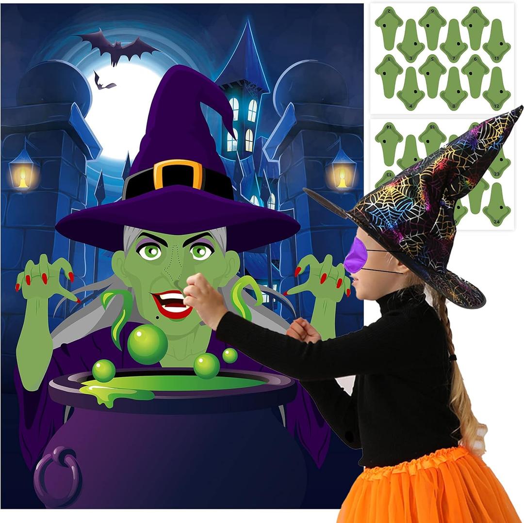 Halloween Games for Kids Pin the Nose on The Witch Game Halloween Party Games for Kids Halloween Witch Party Activities Decorations Pin The Tail Game for Halloween Themed Party Favors Supplies