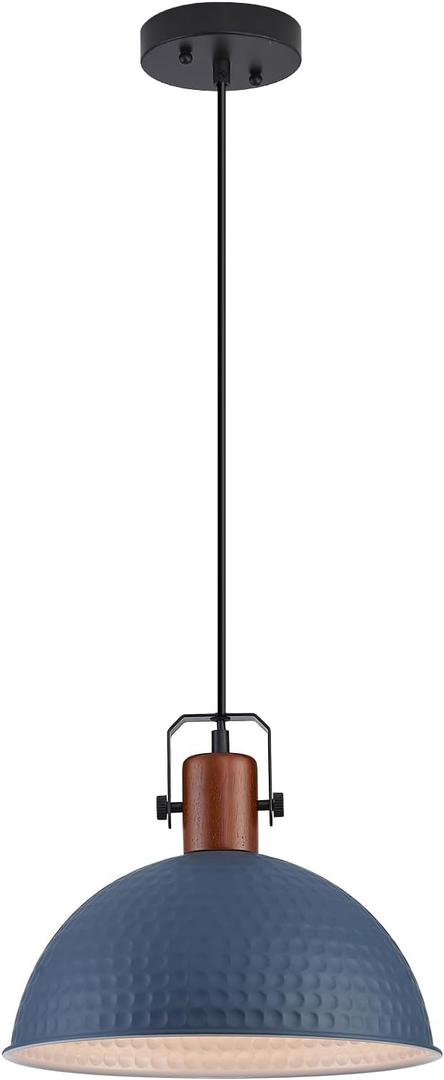 12 Inch Blue Pendant Lights Hammered Matte Pendant Lights for Kitchen Island Industrial Farmhouse Adjustable Height Dome Hanging Light Fixtures for Barn, Dining Room 1 Pack
