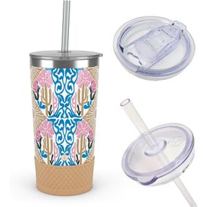 Biddlebee 20oz Insulated Tumbler with Straw and Slider Lids | Cute Stainless Steel Coffee Cup and Water Bottle with Silicone Boot | Gift for Women, Mom or Best Friend | Travel Mug Hot Cold (Desert Dreams)