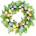 18 Inch Colorful Eggs Easter Wreaths Decorations for Home, Easter Wreaths for Front Door Spring Decoration for Indoor Outside Porch Wall Window