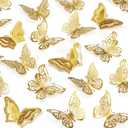2 x 96 Pcs Butterfly Decorations 3 Sizes 4 Styles 3D Butterfly Wall Decor Party Decorations Butterflies for Crafts Birthday & Wedding Celebrations Cake Decorating Balloons Removable Stickers Gold