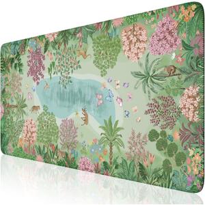 XXL Jungle Mouse Pad, Smooth Computer Desk Mat, Non Slip Large Mouse Pad for Desks, Desk Pad Mat for Keyboard and Mouse, Cute Green Mousepad for Home (Forest Green) (Spring)