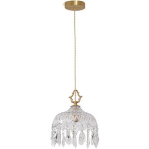 Modern Glass Pendant Light Brass Detail and Glass Shade Pendant Lamp Crystal Pendant Light for Kitchen Island Farmhouse Living Room Hanging Pendant Lamp with E12 Base lamp