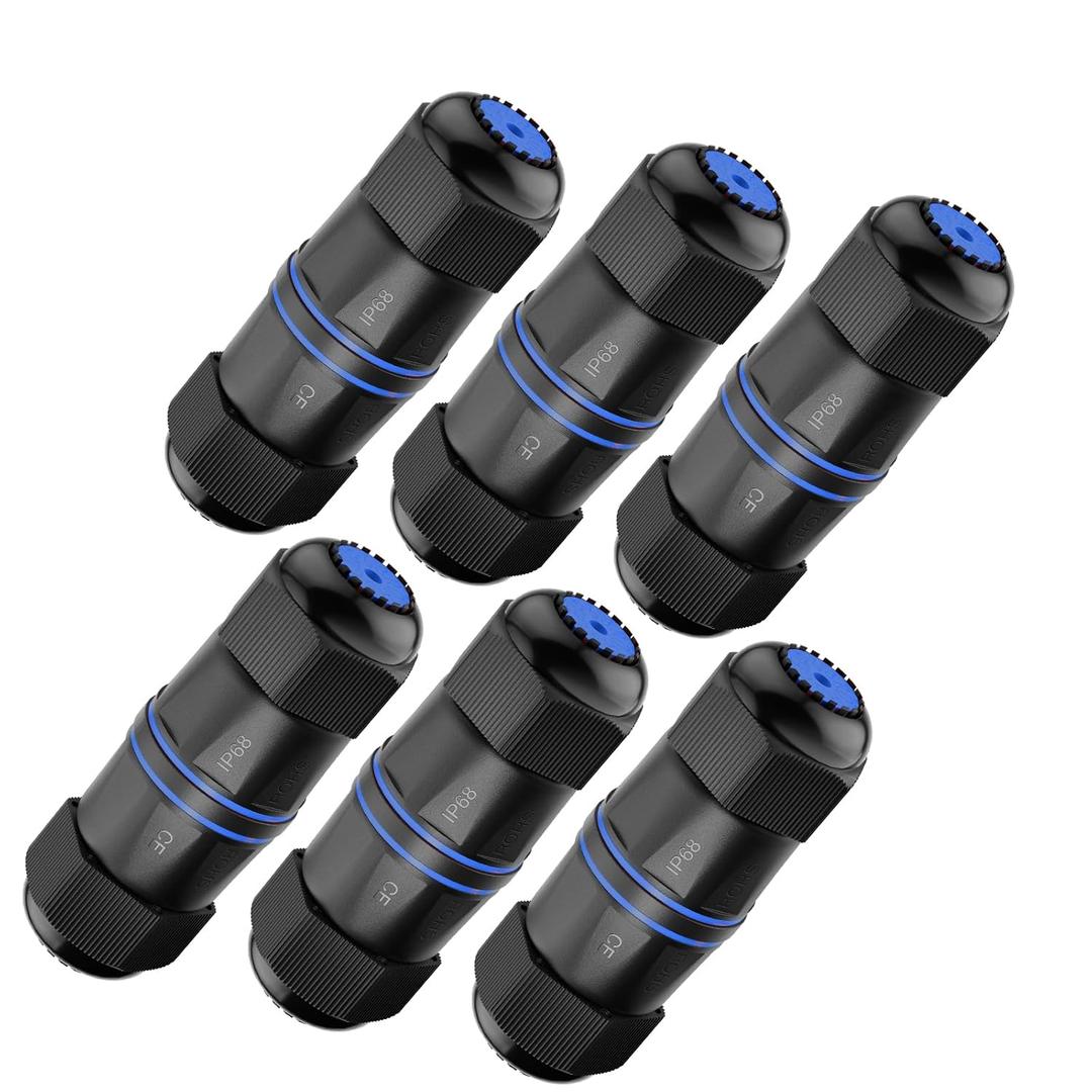 VCELINK Waterproof RJ45 Coupler IP68 Short Profile, Cat6/Cat5E/Cat5 Waterproof Ethernet Connector Shielded, Outdoor Network LAN Cable Extender PoE, 3.23in (Blue-6 Pack)
