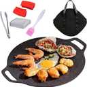 Korean Grill Pan with Nonstick 6-Layer Coating, Abnaok 13" Round BBQ Griddle with 2PCS Steel Wire Cleaning Cloth, Compatible for Induction, Gas Stove, Electric Cooktop, Indoor or Outdoor Grilling