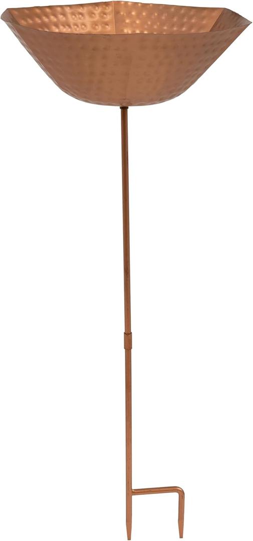 Sunnydaze Hammered Copper Bird Bath for Outside with Stake - UV-Resistant Finish - 34.25" H