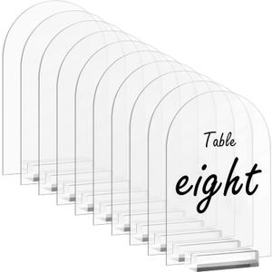 10 Pack 5x7 Inch Clear Arch Acrylic Sign with Stands, Clear Blank Sheets Table Signs with Holder, Arched Round Top Acrylic Sheet, DIY for Wedding Table Number Menu Sign Bar List