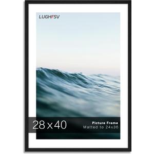 28x40 Picture Frame for Wall, Poster Frame 24x36 with Mat or 28x40 without Mat, Horizontal and Vertical for Wall Mounting, Home Office Decoration