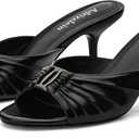 Adrizzlein Mule Heels for Women Peep Open Toe 2.7 IN Kitten Low Heels Ruched Mules Metal Slide Heeled Sandals Dress Shoes (Black, 10)