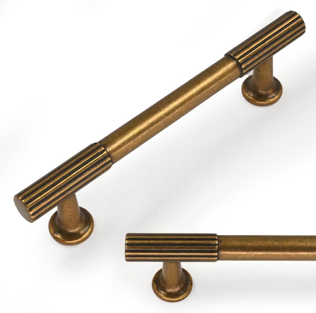 10 Pack Antique Brass Cabinet Pulls 3.75 Inch(96mm) Kitchen Cabinet Handles Vintage Retro Cabinet Hardware for Drawer Pulls