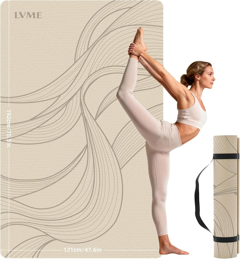 Large Yoga Mat (75.5"x47.6"x0.4"）Extra Wide & Thick 10mm