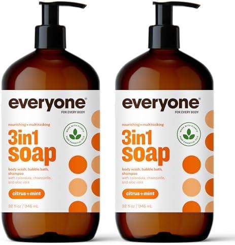 Everyone 3-in-1 Soap, Body Wash, Bubble Bath, Shampoo, 32 Ounce (Pack of 2), Citrus and Mint, made with Essential Oils for Men and Women