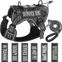 Service Dog Tactical Vest Harness and Leash Set Medium Sized Dog Emotional Support- Tactical Dog Harness Training Collar with Name (Black, L)