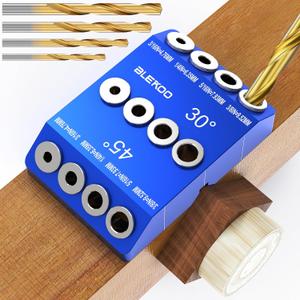 Blue Angled Drill Guide Jig with 4 Bits for Wood Posts & Cable Railing Lag Screw Kit, Durable All Metal Drill Jig for Drilling 30, 45, 90 Degree Angle Holes
