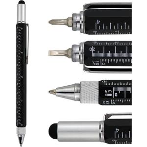 HeTaoCat Gifts Multi Tech Tool - 6 in 1 Stylus Pen with Screwdriver, Ruler, Level Gauge, Black Ink (Black)