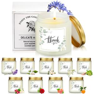 Coume 10 Pcs Thank You Candle Gifts Employee Appreciation Gift Bulk 3.5 oz Soy Wax Scented Jar Candles for Friend Boss Employee Staff Volunteer Teacher Secretaries, 10 Fragrance(Fresh Scent)