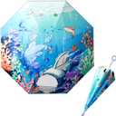 HOUSTIN Kids Umbrella – Lightweight & Fun Design with 360° Reflective Strips, Safety Anti-Pinch Mechanism, Perfect for Rain or Shine, Ages 3-10 – Ideal Outdoor Umbrella for Children