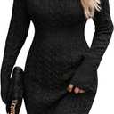 GORGLITTER Women's Cable Knit Sweater Dress Long Sleeve Knit Fall Winter Dresses Crewneck Mini Pencil Dresses (Medium, Black)