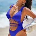 Sovoyontee 2026 Women's Sexy Cheeky One Piece Swimsuits High Cut Thong Bikini Bathing Suit Monokini (Blue, L)