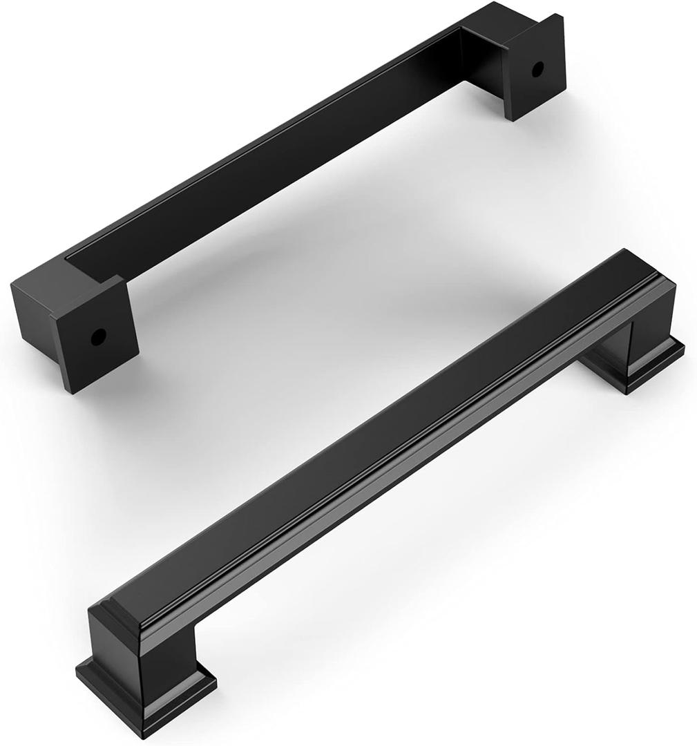 Amerdeco 6 Pack Matte Black Cabinet Hardware - 5 Inch(128mm) Hole Center Kitchen Handles for Bathroom & Dresser Pulls ZH0001