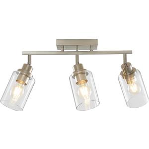 LOUSACE 3-Light Brushed Nickel Track Lighting Kit with Clear Glass, Modern Track Light Fixtures Flush Ceiling Mounted, Tracking Vanity Lighting Rotatable Spotlight for Kitchen Bathroom Accent Shop