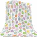 Easter Eggs Throw Blanket - Colorful Easter Decorations for Boys and Girls, Super Soft Warm Flannel Throw Blanket for Couch, Chair, Sofa and Bed - 50x60 inch