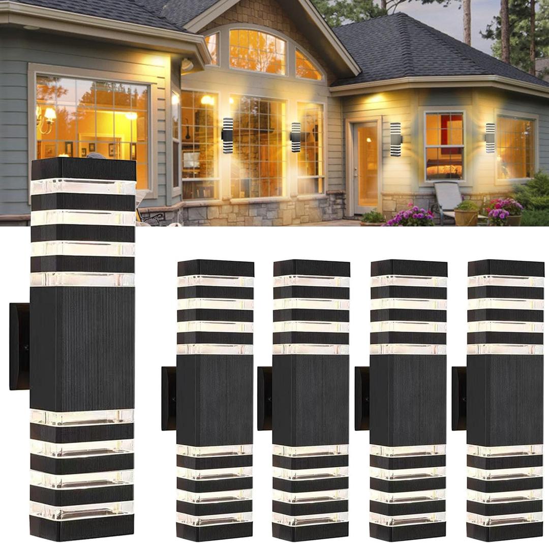 4Pack 18.3inch Outdoor Wall Light,24W LED Square Up & Down Wall Lights 4000K Day White Aluminum Body Waterproof IP65 2400LM LED Exterior Light Fixtures Wall Mount for House Patio Garage Garden