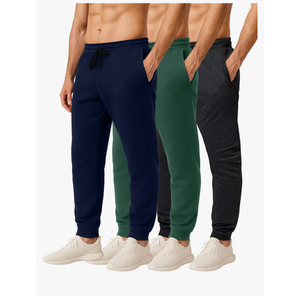 3 Pack: Men's Jogger Sweatpants - Cotton Fleece Bottoms Athletic Pants with Pockets, Size L