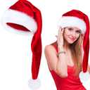 Cuffbow Long Christmas Santa Hat for Adults Unisex, Xmas Velvet Plush Christmas Hat for Holiday Festival Party Decor Costume