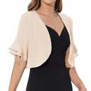 Women Shrug Soft Chiffon Open Front Sheer 3/4 Sleeve Bolero Cardigan for Evening Dress (Beige, M)
