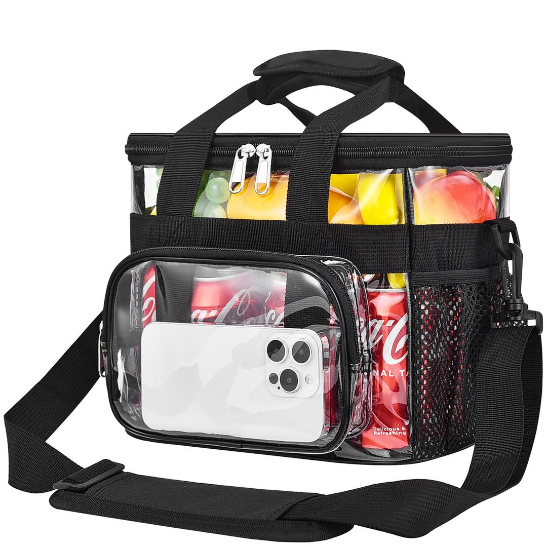 Double -Deck Clear Lunch Bag for Work with Adjustable Shoulder Strap and Top Compartment for Work, Picnic, Beach, School