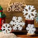 Blulu 4 Pcs Winter Wooden Snowflakes Decor Tabletop Decorations Christmas Snowflake Signs Winter Wooden Xmas Standing Table Sign Christmas Fireplace Decoration for Party Birthday(White)