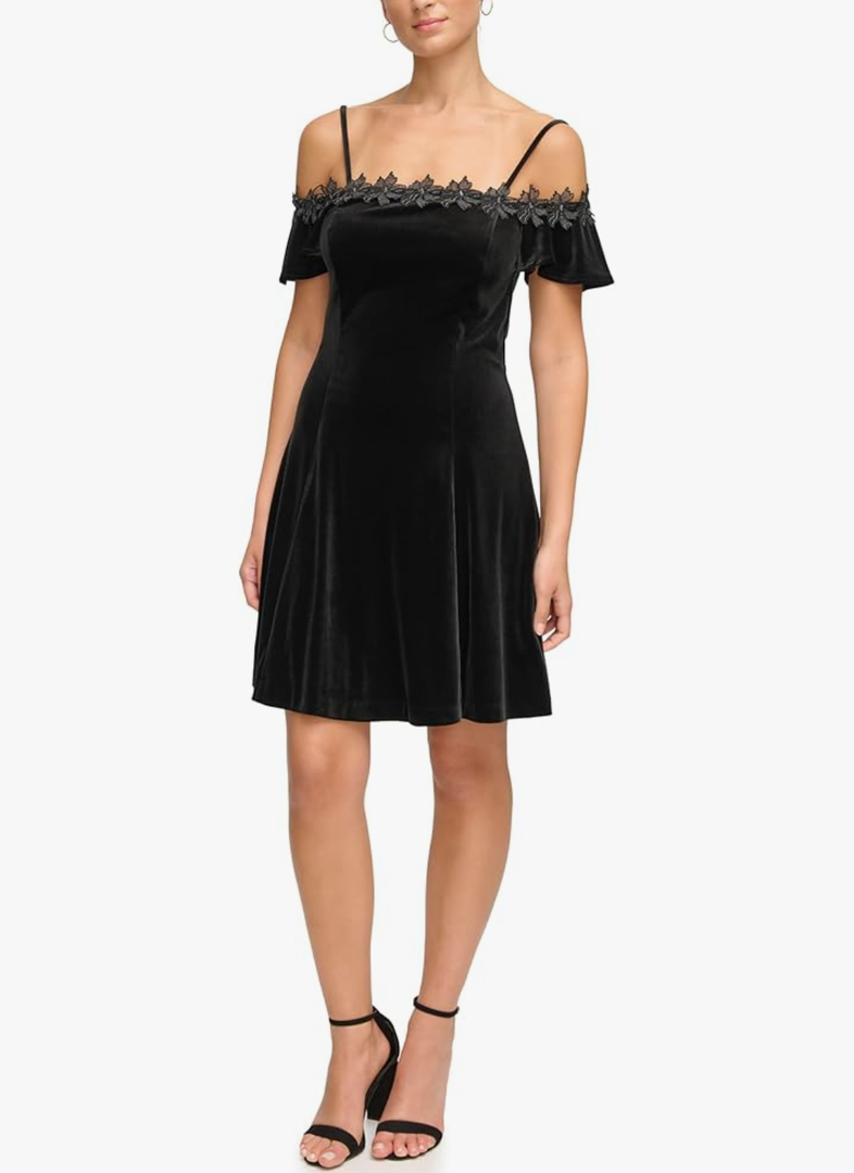 Kensie Women's Velvet Off The Shoulder Fit & Flare Mini Dress, Size 6