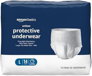 Amazon Basics Unisex Protective Underwear, Overnight Absorbency, Large, 14 Count