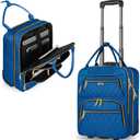 Underseat Carry On Luggage with Wheels, Stylish Lightweight Under Seat Luggage, Personal Item Suitcase with telescoping handles for Men Women, Pilots and Crew, Blue, One Size
