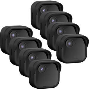 Silicone Case Cover for All-New Blink Outdoor 4 (4th Gen), Weatherproof Protective Skin Cover with Hat Brim, 8 Pack, Black