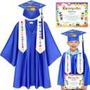 Kindergarten Graduation Cap Gown Stole Set With Tassel for Kids Graduation Gifts (XL(36):Height:(131-138)cm, Royal Blue)