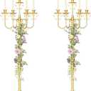 Floor Candelabra 50 Inch Gold Candlestick Holder 5 Arms Candle Holders Antique Flower Stand Centerpiece Decorative Candle Holder for Events, Party, Ceremony, Wedding Aisle, Home 2 Pcs (Beaded Styling)