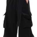 Baggy Parachute Pants for Womens Wide Leg Cargo Pants Y2k with Pockets Boyfriend Harajuku Streetwear Goth (Small, Black)